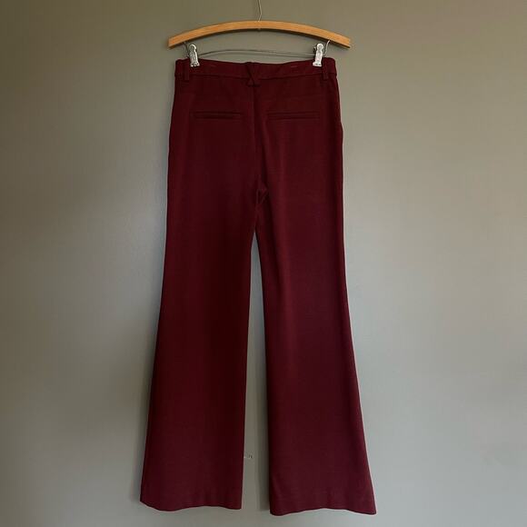 Anthropologie The Essential‎ Twill Trousers Burgundy Red Purple Size 4 Flare Leg - Picture 9 of 16